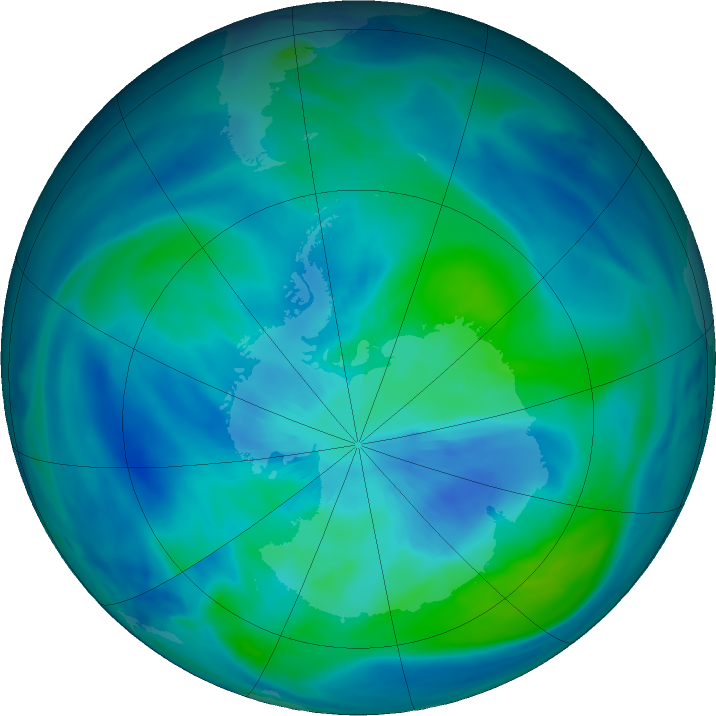 Antarctic ozone map for 24 March 2022